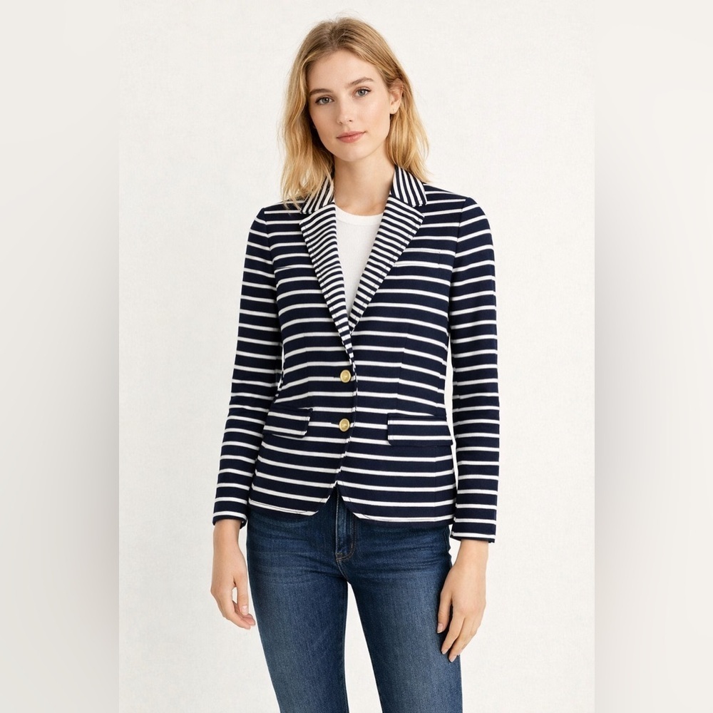 J.Crew Schoolboy Blazer Navy White Stripe Gold Buttons Size 0